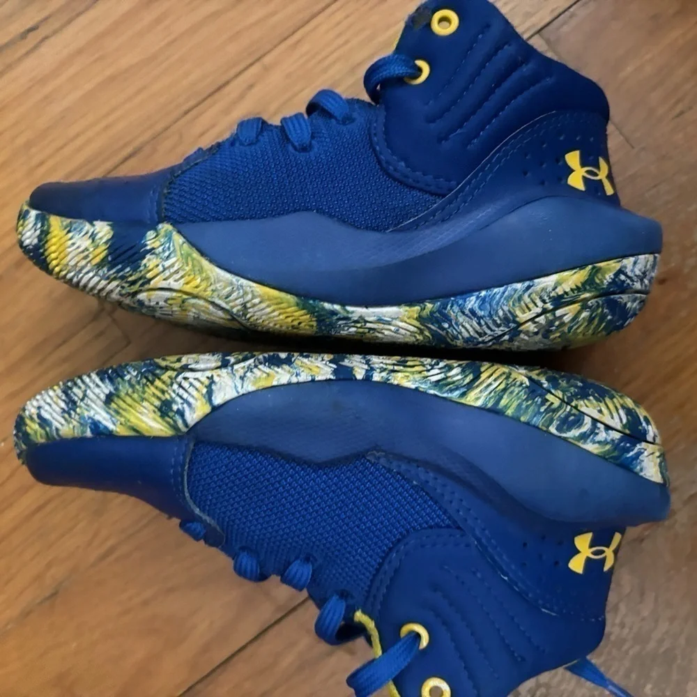 Under Armour jet 21 blue yellow high top sneakers size youth 11
